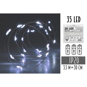 BATÉRIOVÝ DRÔTOVÝ REŤAZEC 3AA, 35 LED, STUDENÁ BIELA, BEZ BATÉRIÍ