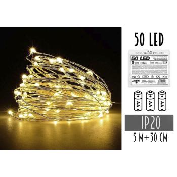 BATÉRIOVÝ DRÔTOVÝ REŤAZEC 3AA, 50 LED, SVIETIACI, BEZ BATÉRIE