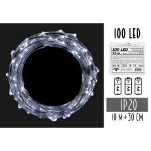 BATÉRIOVÝ DRÔTOVÝ REŤAZEC 3AA, 100 LED, STUDENÁ BIELA