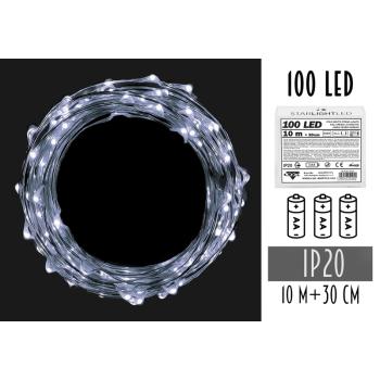 BATÉRIOVÝ DRÔTOVÝ REŤAZEC 3AA, 100 LED, STUDENÁ BIELA