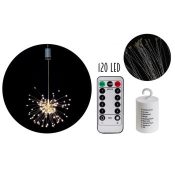 LED SVIETIDLO NA BATÉRIE, OHŇOSTROJ, 120 LED, 60 DRÔTOV, 8 FUNKCIÍ, 4KS 2AA, SVIETIACE, BEZ BATÉRIÍ