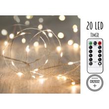 20 LED SVETELNÝCH REŤAZCOV NA BATÉRIE S ČASOVAČOM, TEPLÁ BIELA, BEZ BATÉRIÍ