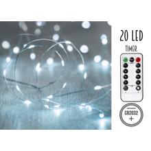 20 LED SVETIEL NA BATÉRIE S ČASOVAČOM, STUDENÁ BIELA, BEZ BATÉRIÍ