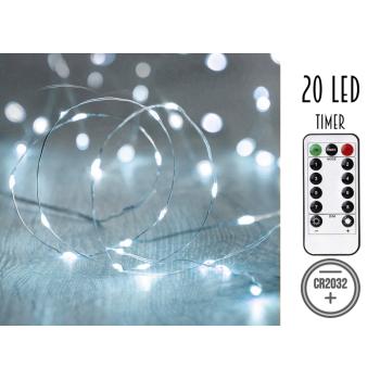 20 LED SVETIEL NA BATÉRIE S ČASOVAČOM, STUDENÁ BIELA, BEZ BATÉRIÍ