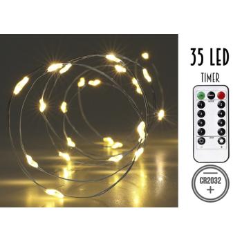 DRÔTENÉ SVETELNÉ REŤAZCE NA BATÉRIE S 35 LED DIÓDAMI, S ČASOVAČOM, TEPLÁ BIELA, BEZ BATÉRIÍ