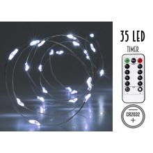 DRÔTENÉ SVETELNÉ REŤAZCE NA BATÉRIE S 35 LED DIÓDAMI, S ČASOVAČOM, STUDENÁ BIELA, BEZ BATÉRIÍ