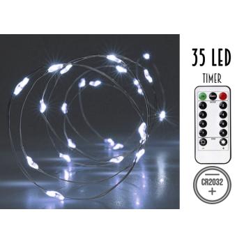DRÔTENÉ SVETELNÉ REŤAZCE NA BATÉRIE S 35 LED DIÓDAMI, S ČASOVAČOM, STUDENÁ BIELA, BEZ BATÉRIÍ