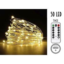 SVETELNÝ REŤAZEC NA BATÉRIE, 50 LED, S ČASOVAČOM, TEPLÁ BIELA, BEZ BATÉRIÍ