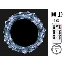 DRÔTENÉ SVETELNÉ REŤAZCE NA BATÉRIE SO 100 LED DIÓDAMI, S ČASOVAČOM, STUDENÁ BIELA, BEZ BATÉRIÍ