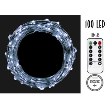 DRÔTENÉ SVETELNÉ REŤAZCE NA BATÉRIE SO 100 LED DIÓDAMI, S ČASOVAČOM, STUDENÁ BIELA, BEZ BATÉRIÍ
