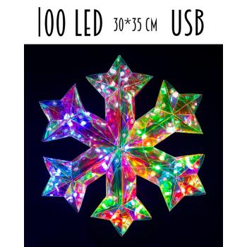 SVIETIACA SNEHOVÁ VLOČKA SO 100 LED DIÓDAMI, USB KONEKTOR