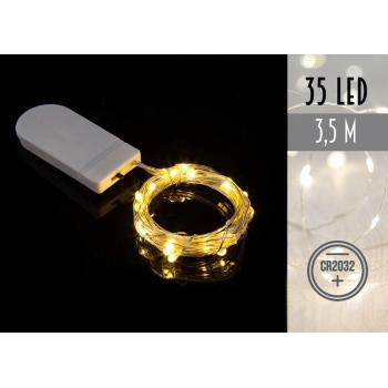 BATÉRIOU NAPÁJANÉ DRÔTENÉ SVETELNÉ REŤAZCE 2032, 35 LED, TEPLÁ BIELA,