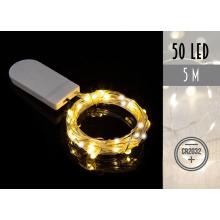 BATÉRIOVÝ DRÔTOVÝ REŤAZEC 2032, 50 LED, TEPLÁ BIELA,