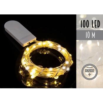 BATÉRIOVÝ DRÔTOVÝ REŤAZEC 2032, 100 LED, TEPLÁ BIELA, L
