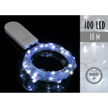BATÉRIOVÝ DRÔTOVÝ REŤAZEC 2032, 100 LED, STUDENÁ BIELA, L