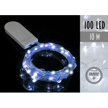 BATÉRIOVÝ DRÔTOVÝ REŤAZEC 2032, 100 LED, STUDENÁ BIELA, L