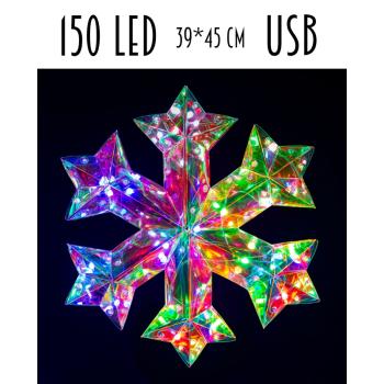 OSVETLENÁ SNEHOVÁ VLOČKA SO 150 LED DIÓDAMI, USB KONEKTOR