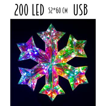 OSVETLENÁ SNEHOVÁ VLOČKA S 200 LED DIÓDAMI, USB KONEKTOR