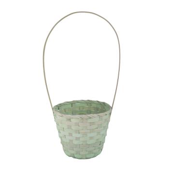 BAMBUSOVÝ PRÚTENÝ KÔŠ, OKRÚHLY, S VEĽKOU VÝLEVKOU, LEMOVANÝ, ZELENÝ