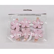 DREVENÝ KLIP KVETINA 6 KUSOV RUŽOVÁ