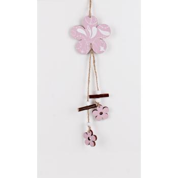 DREVENÝ ZÁVESNÝ KVET 2 KUSY RUŽOVÝ