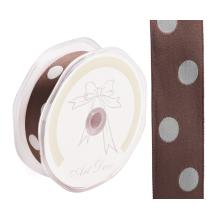 SATÉNOVÁ STUHA BODKY HNEDÁ/KRÉMOVÁ