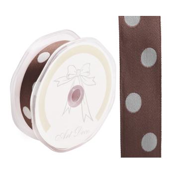 SATÉNOVÁ STUHA BODKY HNEDÁ/KRÉMOVÁ