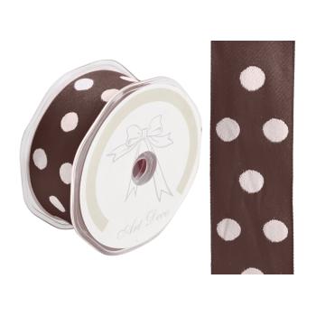 SATÉNOVÁ STUHA BODKY HNEDÁ/KRÉMOVÁ