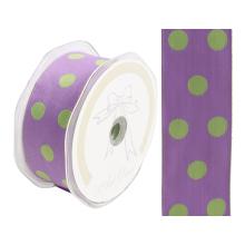 SATÉNOVÁ STUHA POLKA DOTS FIALOVÁ/ZELENÁ