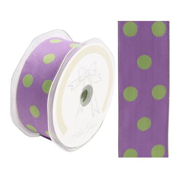 SATÉNOVÁ STUHA POLKA DOTS FIALOVÁ/ZELENÁ