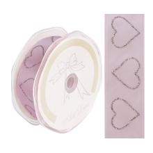 SATÉNOVÁ STUHA SO SRDIEČKOVÝM VZOROM RUŽOVÁ/ZLATÁ