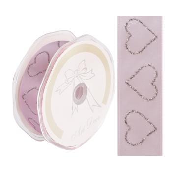 SATÉNOVÁ STUHA SO SRDIEČKOVÝM VZOROM RUŽOVÁ/ZLATÁ