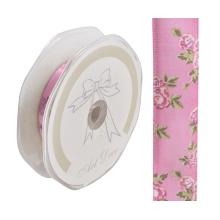 SATÉNOVÁ STUHA S KVETINOVÝM VZOROM RUŽOVÁ