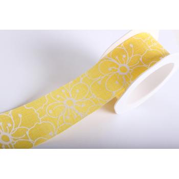 PLÁTENNÁ STUHA S VEĽKÝM KVETINOVÝM VZOROM ŽLTÁ
