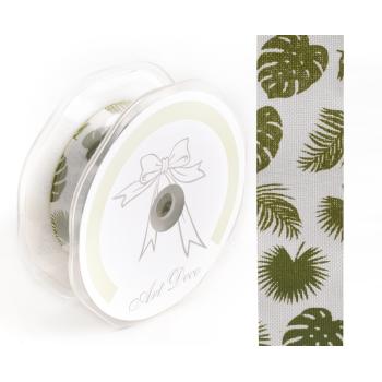 TEXTILNÁ STUHA LISTOVÝ VZOR BIELA