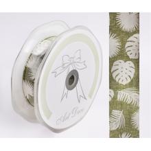 TEXTILNÁ STUHA SO VZOROM LISTOV ZELENÁ