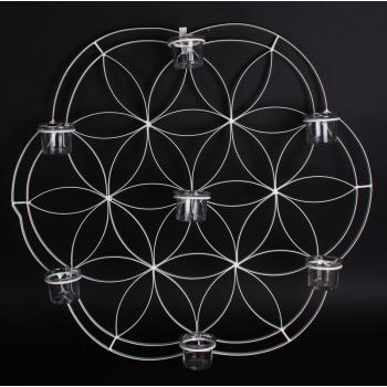 KOVANÝ NÁSTENNÝ SVIETNIK SO 7 FĽAŠAMI, 8 KUSOV, KVET MANDALY, BIELY