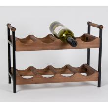 DREVENÝ STOJAN NA VÍNO S 8 PRIEHRADKAMI, KOVOVÉ NOŽIČKY, HNEDO-ČIERNY