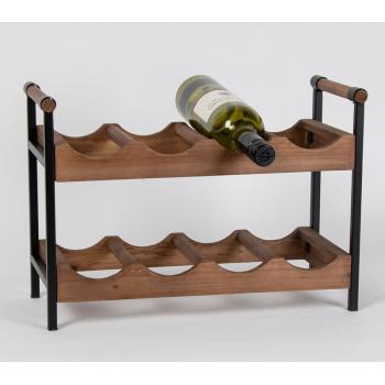 DREVENÝ STOJAN NA VÍNO S 8 PRIEHRADKAMI, KOVOVÉ NOŽIČKY, HNEDO-ČIERNY