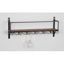 DREVENÝ STOJAN NA VÍNO S MOŽNOSŤOU MONTÁŽE NA STENU, S KOVOVÝM DRŽIAKOM NA POHÁRE, ČIERNOHNEDÝ