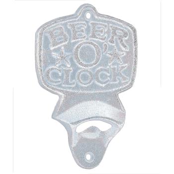 LIATINOVÝ OTVÁRAČ NA PIVOVÉ FĽAŠE, MOŽNOSŤ MONTÁŽE NA STENU, "BEER CLOCK", BIELY