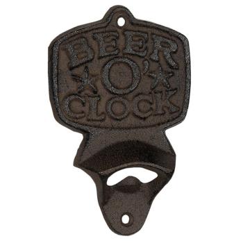 LIATINOVÝ OTVÁRAČ NA FĽAŠE, NÁSTENNÝ, NÁPIS "BEER CLOCK", STAROŽITNÝ