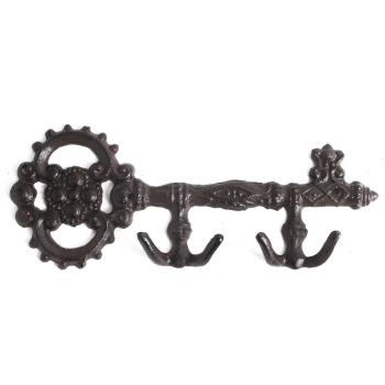 LIATINOVÝ DRŽIAK NA KĽÚČE, V TVARE KĽÚČA, 4 HÁČIKY, STAROŽITNÝ