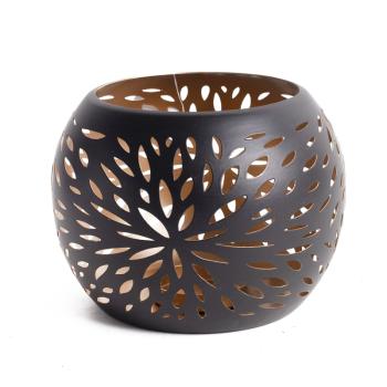 KOVANÝ SVIETNIK, AŽUROVÝ, KVETINOVÝ VZOR, ČIERNY