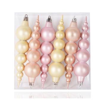 SADA VIANOČNÝCH OZDÔB S GUĽÔČKAMI, 6 KUSOV, RUŽOVO-BROSKYŇOVO-PÚDROVÁ