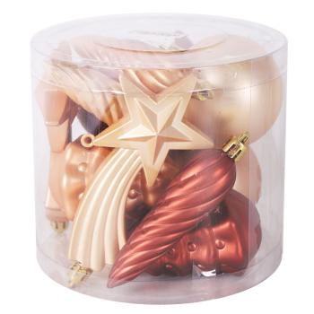 SADA VIANOČNÝCH OZDÔB V PVC KRABICI, 12 KUSOV, MEĎ