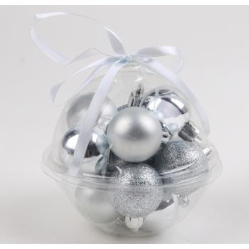 VIANOČNÁ OZDOBA, GUĽA, SADA, V PVC KRABICI, 12 KUSOV, STRIEBORNÁ