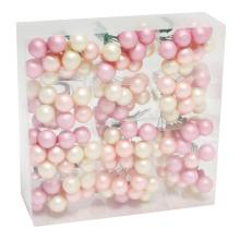 SKLENENÉ VIANOČNÉ OZDOBY, SADA BOBÚĽ V PVC ŠKATUĽKE, 144 KUSOV, RUŽOVO-BROSKYŇOVO-PÚDROVÁ