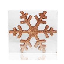 SADA VIANOČNÝCH OZDÔB S PLOCHÝMI SNEHOVÝMI VLOČKAMI V PVC ŠKATUĽKE, 6 KUSOV, MEDENÉ TRBLIETKY