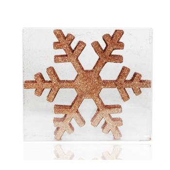 SADA VIANOČNÝCH OZDÔB S PLOCHÝMI SNEHOVÝMI VLOČKAMI V PVC ŠKATUĽKE, 6 KUSOV, MEDENÉ TRBLIETKY